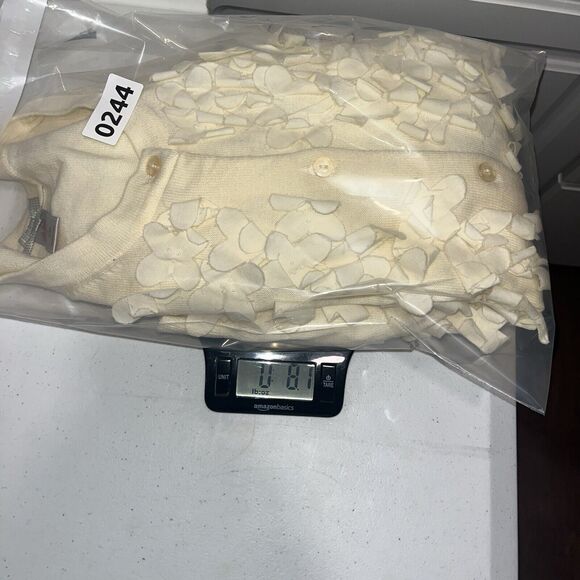 Down East Basic Womens Ruffle Front Ivory Cardigan L Feminine Cottage Twee Angel - Picture 11 of 11